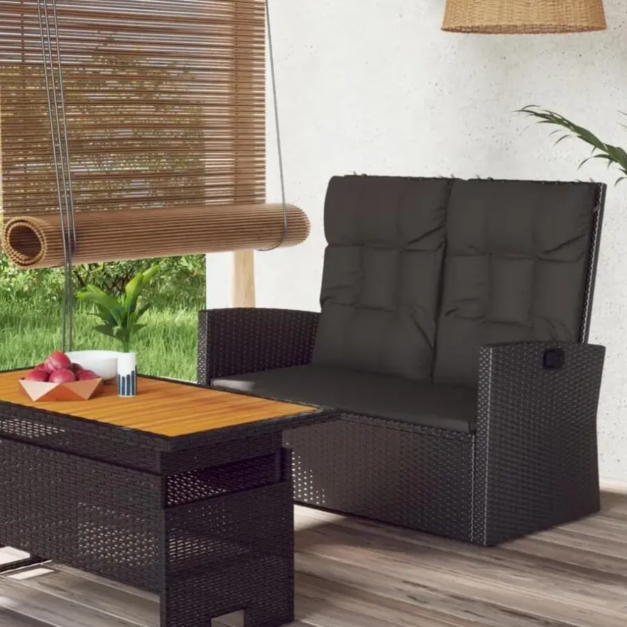 Loungebanken-vidaXL - Tuinbank - Zwart - Poly rattan - 118 cm - Verstelbaar - Met kussens