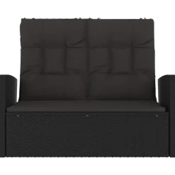Loungebanken-vidaXL - Tuinbank - Zwart - Poly rattan - 118 cm - Verstelbaar - Met kussens
