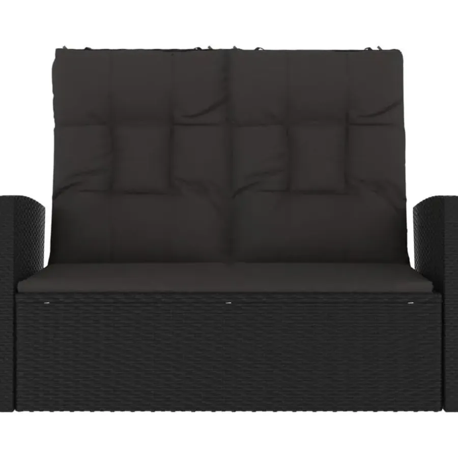 Loungebanken-vidaXL - Tuinbank - Zwart - Poly rattan - 118 cm - Verstelbaar - Met kussens