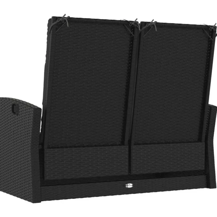 Loungebanken-vidaXL - Tuinbank - Zwart - Poly rattan - 118 cm - Verstelbaar - Met kussens