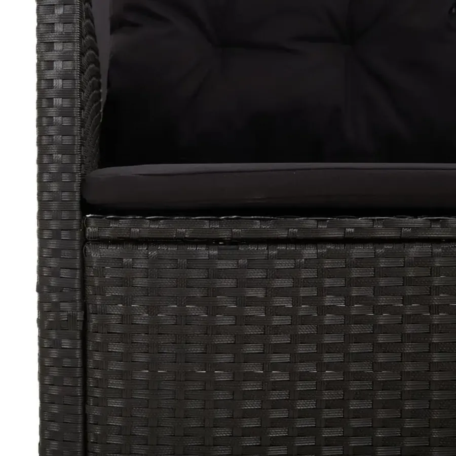 Loungebanken-vidaXL - Tuinbank - Zwart - Poly rattan - 118 cm - Verstelbaar - Met kussens