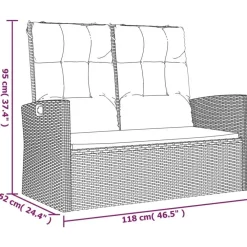 Loungebanken-vidaXL - Tuinbank - Zwart - Poly rattan - 118 cm - Verstelbaar - Met kussens