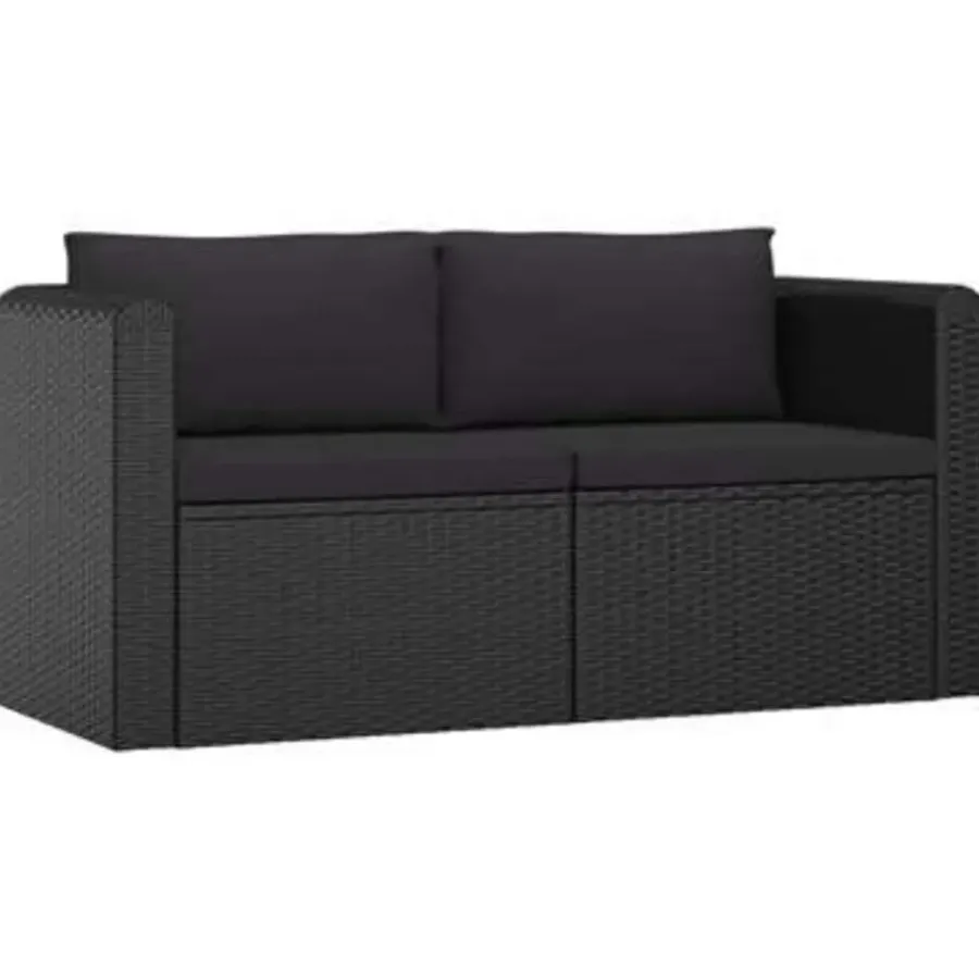 Loungebanken-vidaXL - Tuinbank - Zwart - Poly rattan