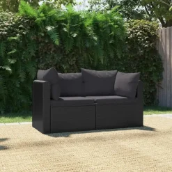 Loungebanken-vidaXL - Tuinbank - Zwart - Poly rattan