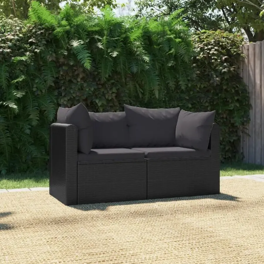 Loungebanken-vidaXL - Tuinbank - Zwart - Poly rattan