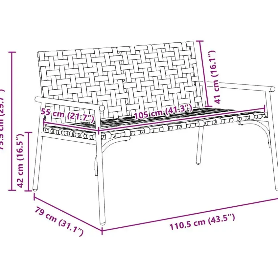 Tuinbanken-vidaXL - Tuinbank - Zwart - Poly Rattan - 113x79x75 cm