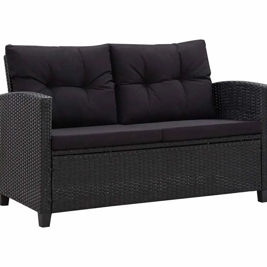 Loungebanken-vidaXL - Tuinbank - Zwart - Poly rattan