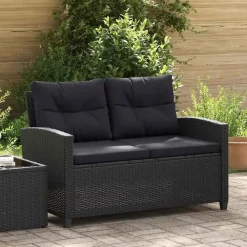 Loungebanken-vidaXL - Tuinbank - Zwart - Poly rattan