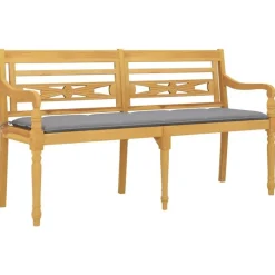 vidaXL - Tuinbank Batavia met grijs kussen - Teakhout - 150x51.5x84 cm