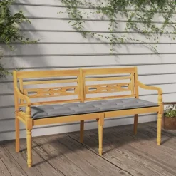 vidaXL - Tuinbank Batavia met grijs kussen - Teakhout - 150x51.5x84 cm