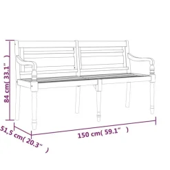 vidaXL - Tuinbank Batavia met grijs kussen - Teakhout - 150x51.5x84 cm