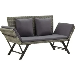 Tuinbanken-vidaXL - Tuinbank 2-in-1 - Grijs - Poly rattan -176 cm - Met kussens