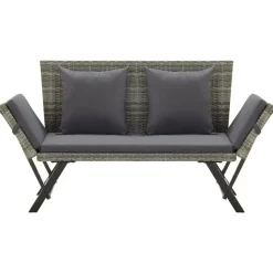 Tuinbanken-vidaXL - Tuinbank 2-in-1 - Grijs - Poly rattan -176 cm - Met kussens