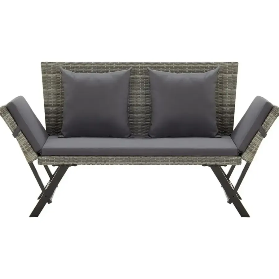Tuinbanken-vidaXL - Tuinbank 2-in-1 - Grijs - Poly rattan -176 cm - Met kussens