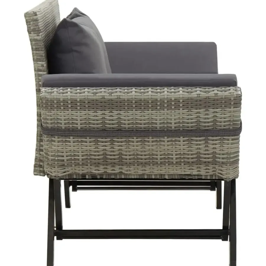 Tuinbanken-vidaXL - Tuinbank 2-in-1 - Grijs - Poly rattan -176 cm - Met kussens