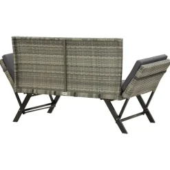 Tuinbanken-vidaXL - Tuinbank 2-in-1 - Grijs - Poly rattan -176 cm - Met kussens