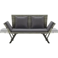 Tuinbanken-vidaXL - Tuinbank 2-in-1 - Grijs - Poly rattan -176 cm - Met kussens
