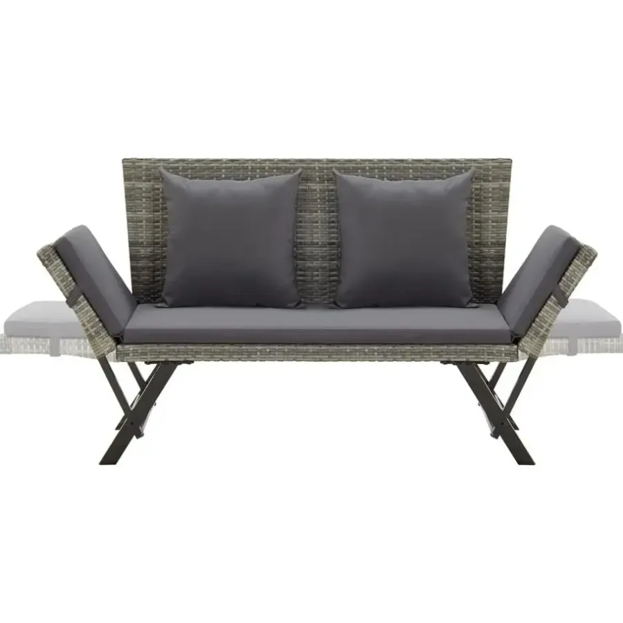 Tuinbanken-vidaXL - Tuinbank 2-in-1 - Grijs - Poly rattan -176 cm - Met kussens