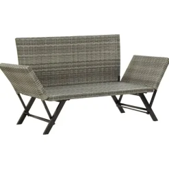 Tuinbanken-vidaXL - Tuinbank 2-in-1 - Grijs - Poly rattan -176 cm - Met kussens