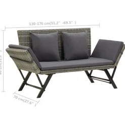 Tuinbanken-vidaXL - Tuinbank 2-in-1 - Grijs - Poly rattan -176 cm - Met kussens