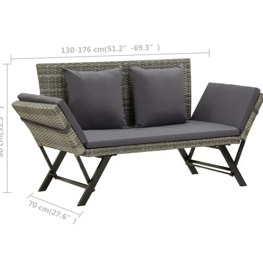 Tuinbanken-vidaXL - Tuinbank 2-in-1 - Grijs - Poly rattan -176 cm - Met kussens