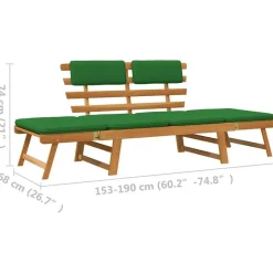 Tuinbanken-vidaXL - Tuinbank 2-in-1 - Groen - Acaciahout - 190 cm - Met kussens