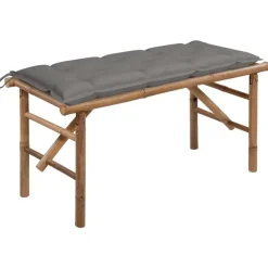Tuinbanken-vidaXL - Tuinbank inklapbaar met grijs kussen - bamboe - 118x38x45 cm