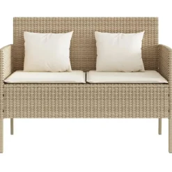 vidaXL - Tuinbank met crème kussens - Beige poly rattan - 113x61x87 cm