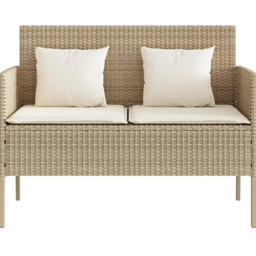 vidaXL - Tuinbank met crème kussens - Beige poly rattan - 113x61x87 cm