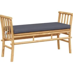 Tuinbanken-vidaXL - Tuinbank met donkergrijs kussen - Bamboe - 110x37x65 cm