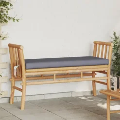 Tuinbanken-vidaXL - Tuinbank met donkergrijs kussen - Bamboe - 110x37x65 cm