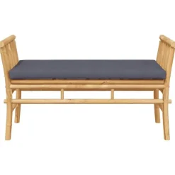 Tuinbanken-vidaXL - Tuinbank met donkergrijs kussen - Bamboe - 110x37x65 cm