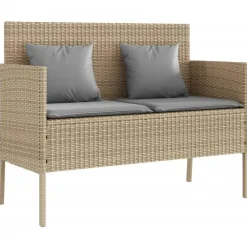 Loungebanken-vidaXL - Tuinbank met grijs kussens - Beige poly rattan - 113x61x87 cm