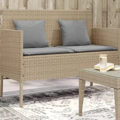 Loungebanken-vidaXL - Tuinbank met grijs kussens - Beige poly rattan - 113x61x87 cm