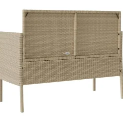 Loungebanken-vidaXL - Tuinbank met grijs kussens - Beige poly rattan - 113x61x87 cm