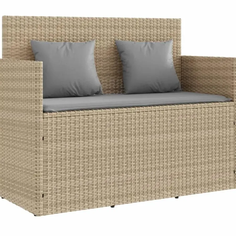 vidaXL - Tuinbank met grijs kussens - Beige poly rattan - 120x50x90.5 cm