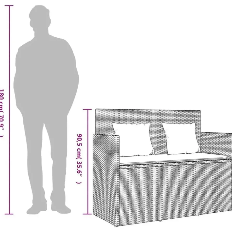 vidaXL - Tuinbank met grijs kussens - Beige poly rattan - 120x50x90.5 cm