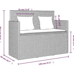 vidaXL - Tuinbank met grijs kussens - Beige poly rattan - 120x50x90.5 cm