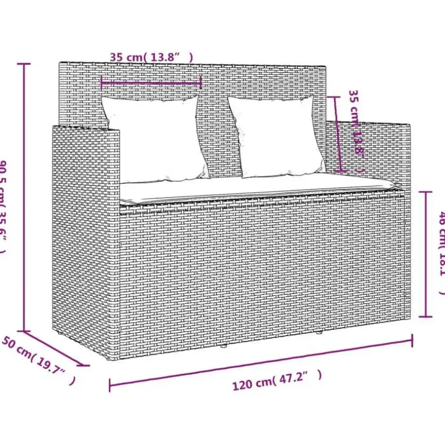 vidaXL - Tuinbank met grijs kussens - Beige poly rattan - 120x50x90.5 cm