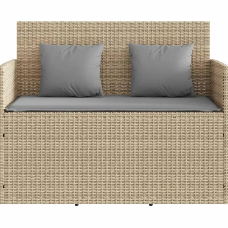 vidaXL - Tuinbank met grijs kussens - Beige poly rattan - 120x50x90.5 cm