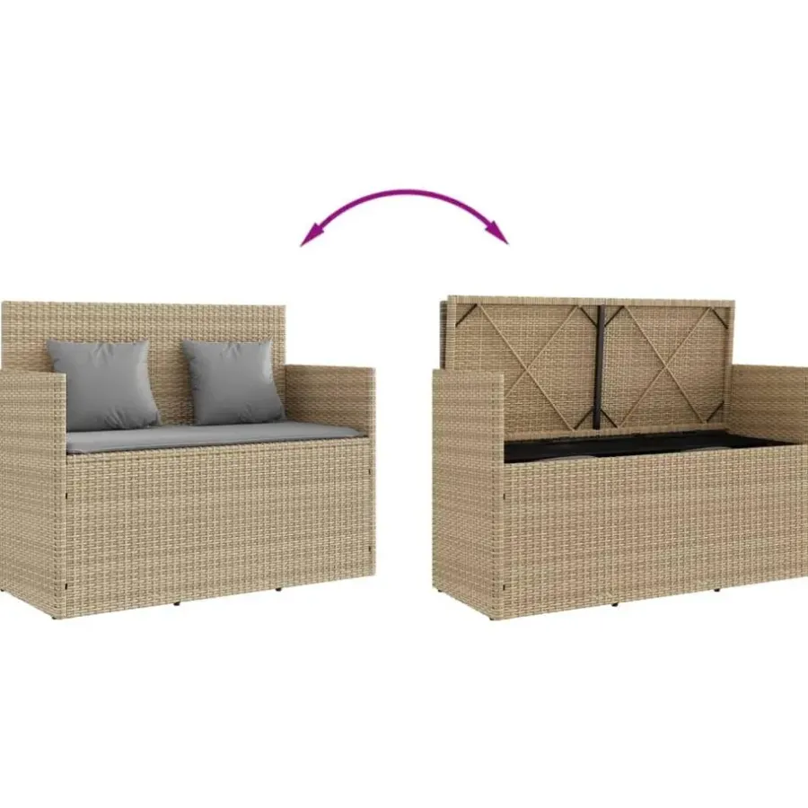 vidaXL - Tuinbank met grijs kussens - Beige poly rattan - 120x50x90.5 cm