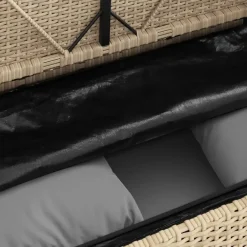 vidaXL - Tuinbank met grijs kussens - Beige poly rattan - 120x50x90.5 cm