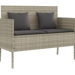 Loungebanken-vidaXL - Tuinbank met kussens - Lichgrijs - Poly rattan - 113x61x87 cm