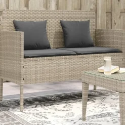 Loungebanken-vidaXL - Tuinbank met kussens - Lichgrijs - Poly rattan - 113x61x87 cm