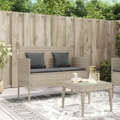 Loungebanken-vidaXL - Tuinbank met kussens - Lichgrijs - Poly rattan - 113x61x87 cm