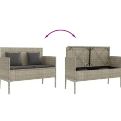 Loungebanken-vidaXL - Tuinbank met kussens - Lichgrijs - Poly rattan - 113x61x87 cm