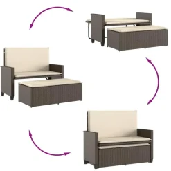 Tuinbanken-vidaXL - Tuinbank met kussens en voetenbank - Bruin - Poly rattan - 122x55x97 cm