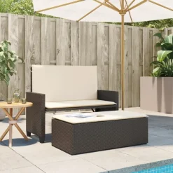 Tuinbanken-vidaXL - Tuinbank met kussens en voetenbank - Bruin - Poly rattan - 122x55x97 cm