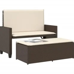 Tuinbanken-vidaXL - Tuinbank met kussens en voetenbank - Bruin - Poly rattan - 122x55x97 cm