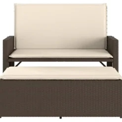 Tuinbanken-vidaXL - Tuinbank met kussens en voetenbank - Bruin - Poly rattan - 122x55x97 cm